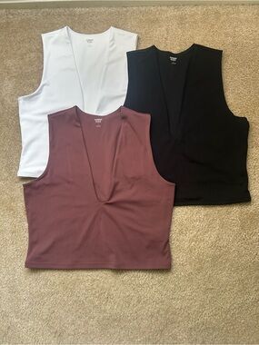 Express V-Neck Cropped Tank Trio - White, Black, Mauve